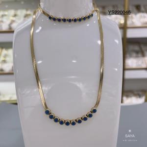 China Party Stainless Steel Gold Chain Necklace Blue Opals Snake Bone Chain Necklace wholesale