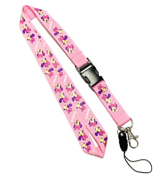 Disney Cute Pink Mickey Detachable Cell Phone Holder Lanyard With Silk Screen