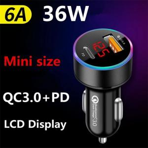 China LCD Type C Car Charger PD 6A 36W QC3.0 For IPhone Huawei Xiaomi wholesale