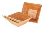 Bamboo Salad Bowl 4 PC Set w/Serving Hands 2 square bowls & pair salad servers