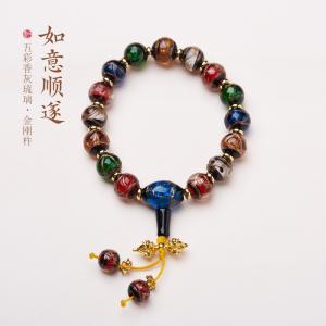 China Hot Sale Multicolor 10 MM Pink Crack Shape Glass Beaded Bracelet Beautiful Bright Colour Bead Bracelets wholesale