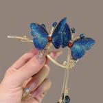 Customizable Dual Butterfly Hairpin – Vintage Bridal Elegance with Gemstone