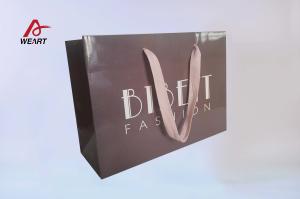 China Lavender Color Custom Printed Reusable Shopping Bags With Logo Embossed Pink Handle wholesale