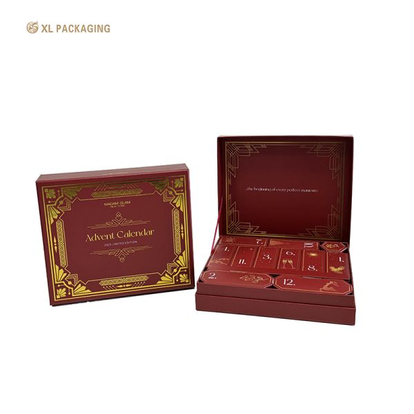 XL Packaging Custom Luxury Boxes Magnet Box Rigid Cardboard 12 Day Countdown Empty Advent Calendar Box For Dessert Chocolate Snail Polish