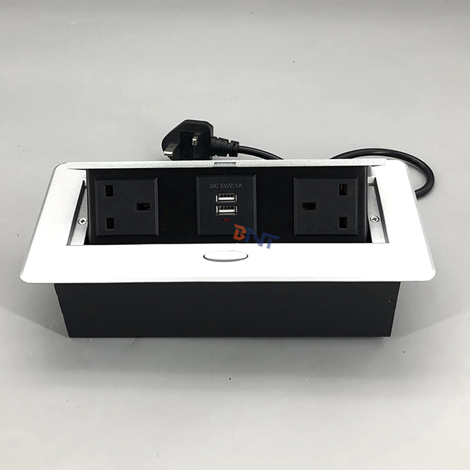 British power pop up from table hidden desktop power outlet with usb