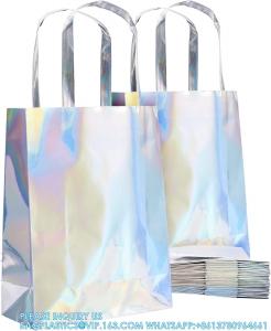 China Holographic Foil Paper Gift Bags With Handles, Reusable Iridescent Gift Bags For Baby Shower, Birthday, Wedding wholesale