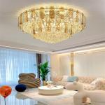 Restaurant Modern Style Gold Iron and Crystal LED Round Ceiling Light for Living