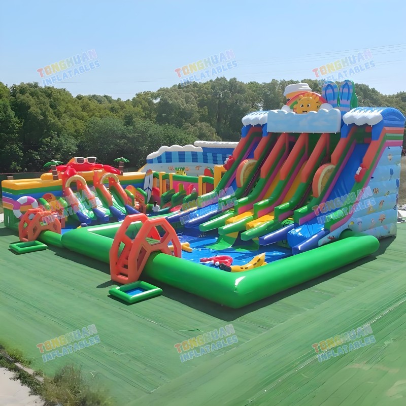Land Inflatable Water Park Custom Giant Inflatable Playground With Colorful Slide Pool Interactive Features Kids Activity Layout Event Rental Project