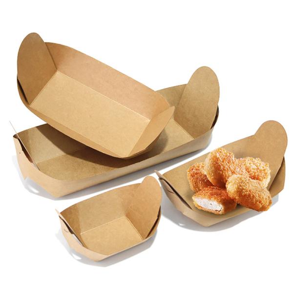 Food Grade Greaseproof Snack Packaging Disposable Paper Tray Eco Friendly Brown