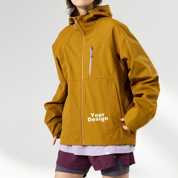 Men Hooded Soft Shell Hiking Jacket, Windproof Water Repellent Fleece Lined Outdoor Coat, OEM Custom Logo & Private Label