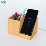 Bamboo Mobile Phone Wireless Charger With Pen Holder Simple
