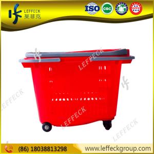 China Foldable plastic shopping basket with wheels for  supermarket and retail shop wholesale