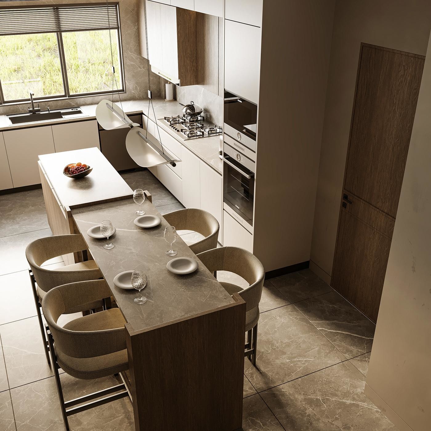 Customized Kitchen Furniture Modern Natural Solid Wood Modular Kitchen Cabinets Villa Use Luxury Kitchen Cabinets