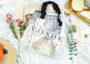 China Waterproof PVC Tote Bag , 30*35*12cm PVC Gift Bag With Logo / Black Handle wholesale