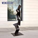 Large outdoor metal art, irregular geometry, weather resistant steel sculpture
