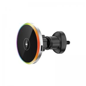 China Colorful Lights Car Wireless Charging Magnetic  Air Vent Car Phone Mount Holder 15W on sale