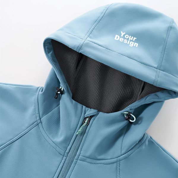 Men Hooded Soft Shell Hiking Jacket, Windproof Water Repellent Fleece Lined Outdoor Coat, OEM Custom Logo & Private Label