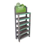 4 Sided Revolving Display Stand Wooden Fruit Display Shelf with Wheels