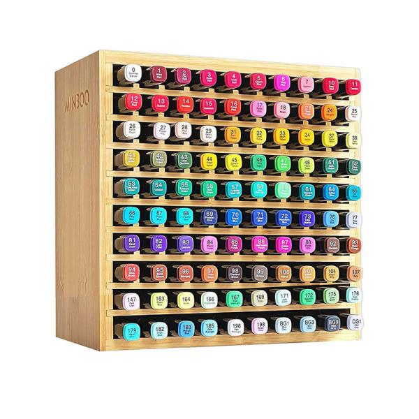 23 x 13.5 x 23CM Bamboo Marker Organizer Holds 100 Markers Art Supply Storage