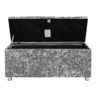 Crush Diamond Silver Crushed Velvet Ottoman Foldable Ottoman Storage Box
