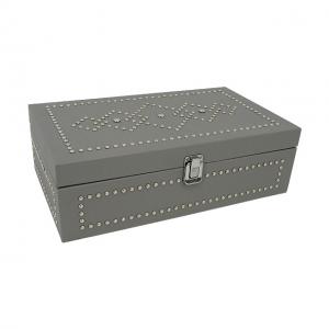 China Customized Fashion Classic Wine Tea Chocolate Packaging Box PU Leather Rivet Decoration Wooden Box Gift Box on sale