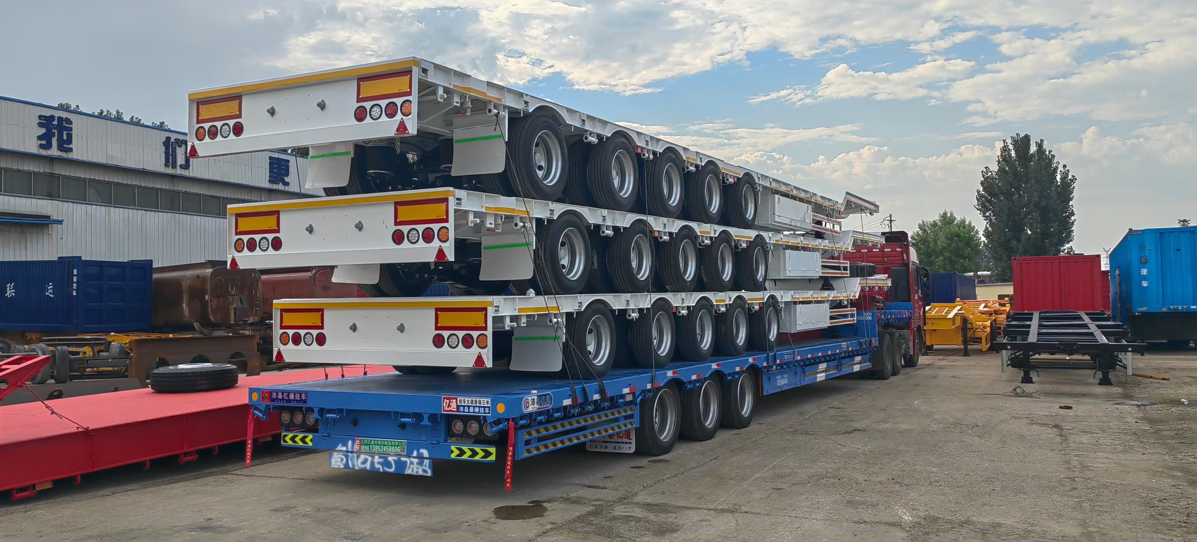 3 Axles 4 Axles 70 80 Ton Lowbed Semi Trailer Flat Transport Heavy Duty Equipment Extendable