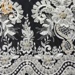 1 Yard 20％ Polyester White Lace Fabrics Luxury Beaded Embroidered Lace For Dress