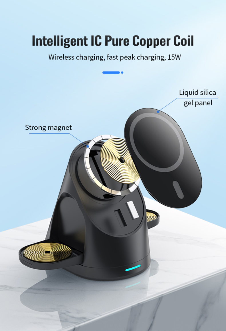 Foldable Magnetic Wireless Charger for Watch Earphone Smart Adapter 5W 7.5W 10W 15W Black