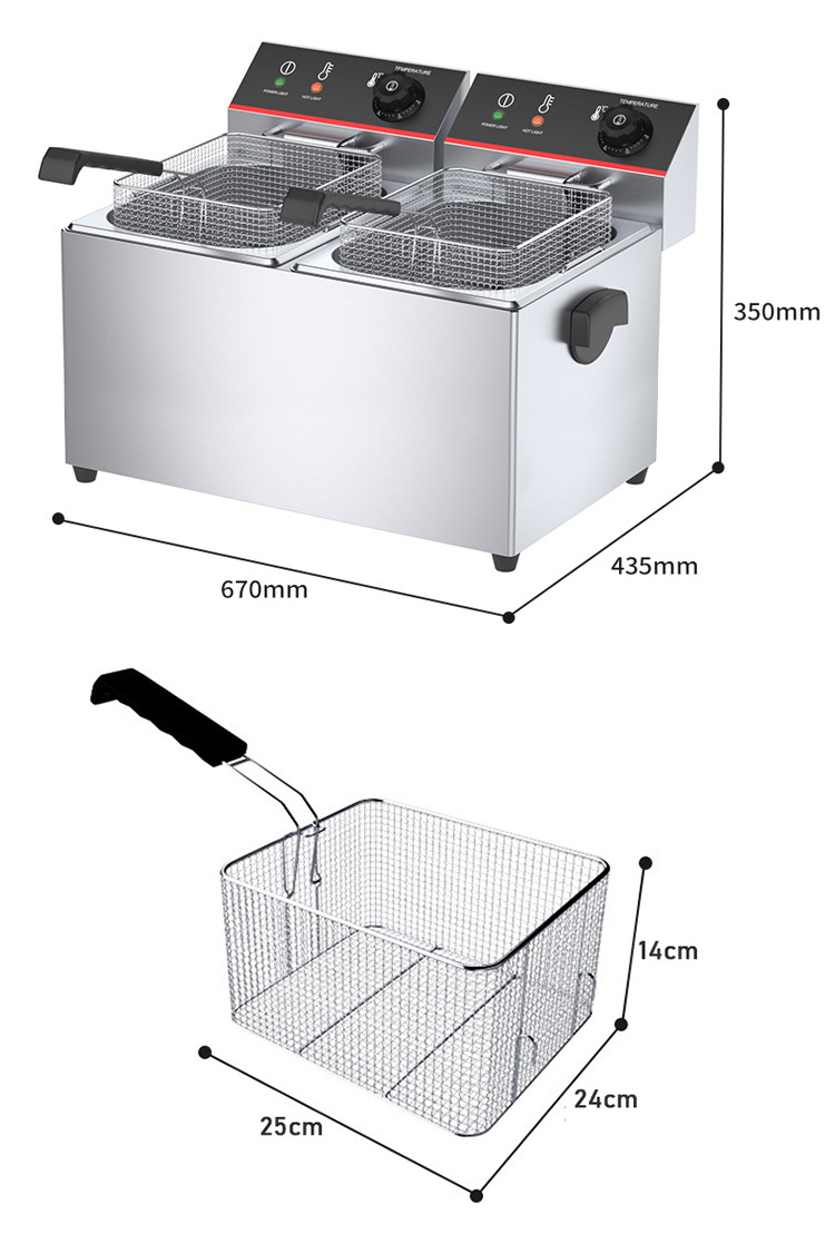 670*435*350mm Electric Deep Fryers for Food Shop Double Tanks 11L*2 Industrial Countertop