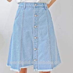 China Women A-LINE High Waist Long Denim Skirt With Bottom Buttons Closed wholesale