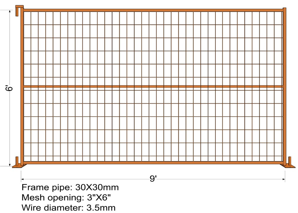 Powder Coated Red Construction Site Fencing Panels 6'x9.5' Mesh 50mm*100mm diameter 2.5mm wall thick 1.00mm