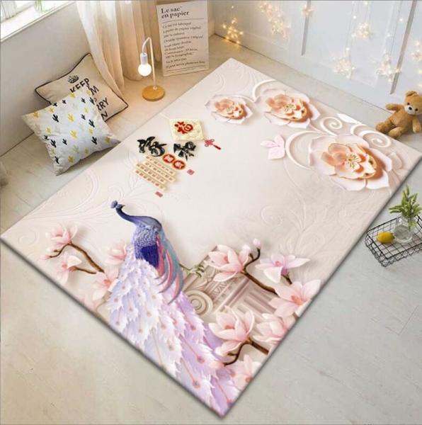 Beautiful Peacock Pattern Household Bedroom Living Room Floor Carpet Special