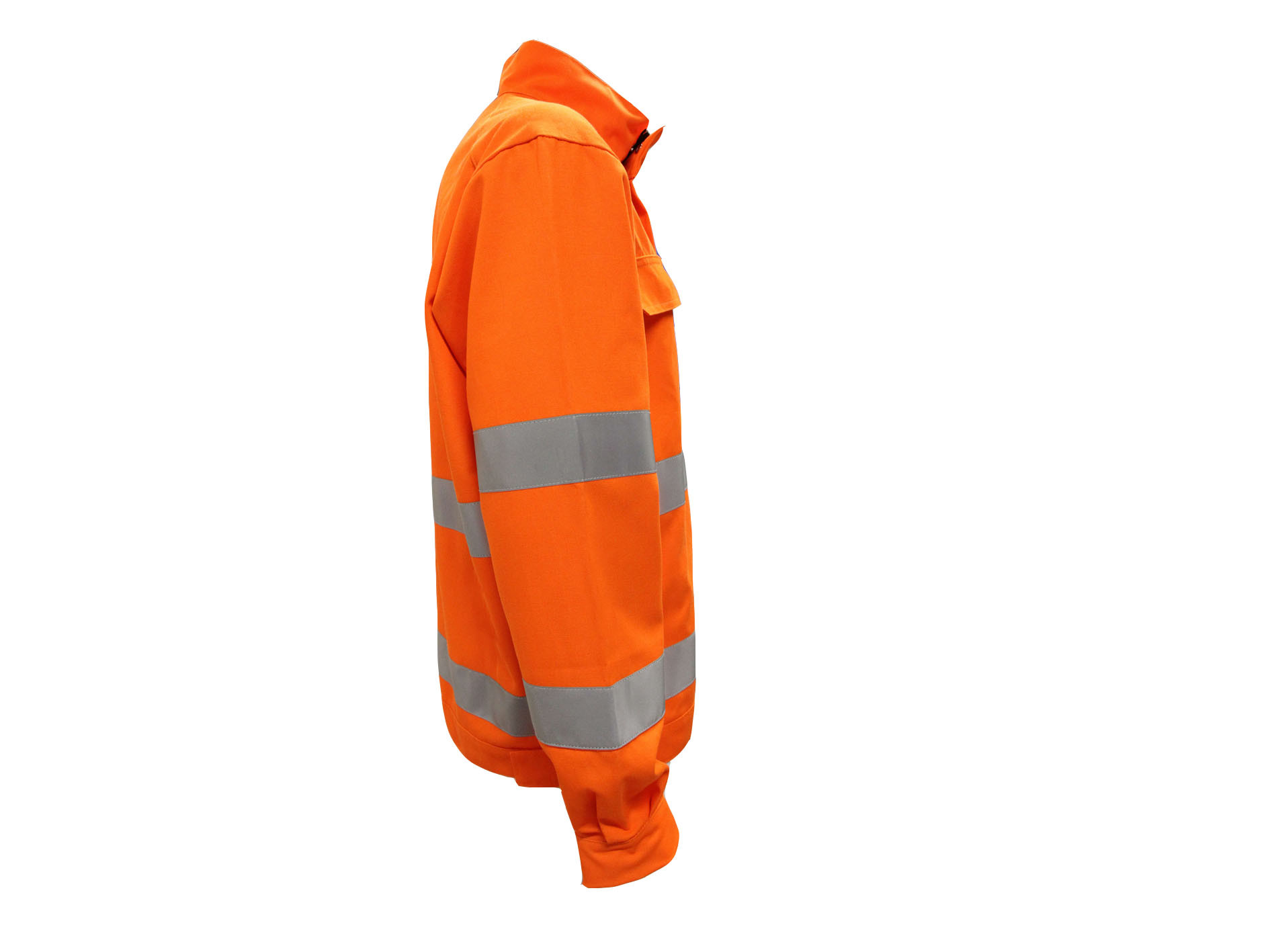 CVC 55% Cotton 45% Polyester 245GSM Orange Jacket With Reflective Strip Two Flap Pockets