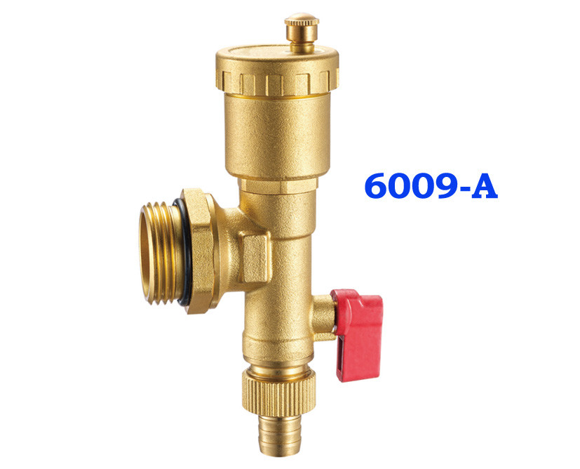6009-A+6010-A Manifold Parts packed for Main Supply Automatic Air-vent plus Flushing Drain Valves with G1/2" Nut Threads