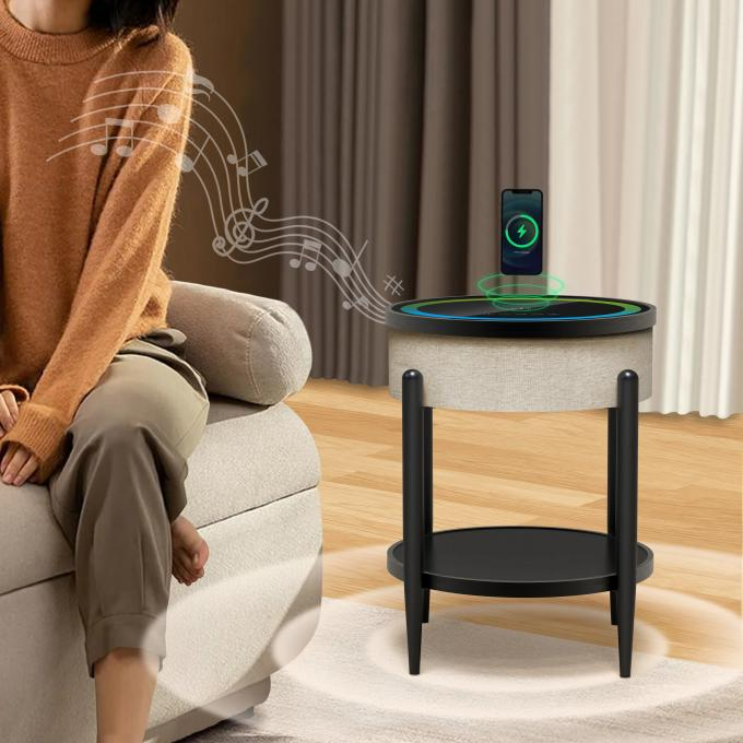 Modern Bluetooth Coffee Smart Bedside Table Speaker Wireless Charging Nightstand