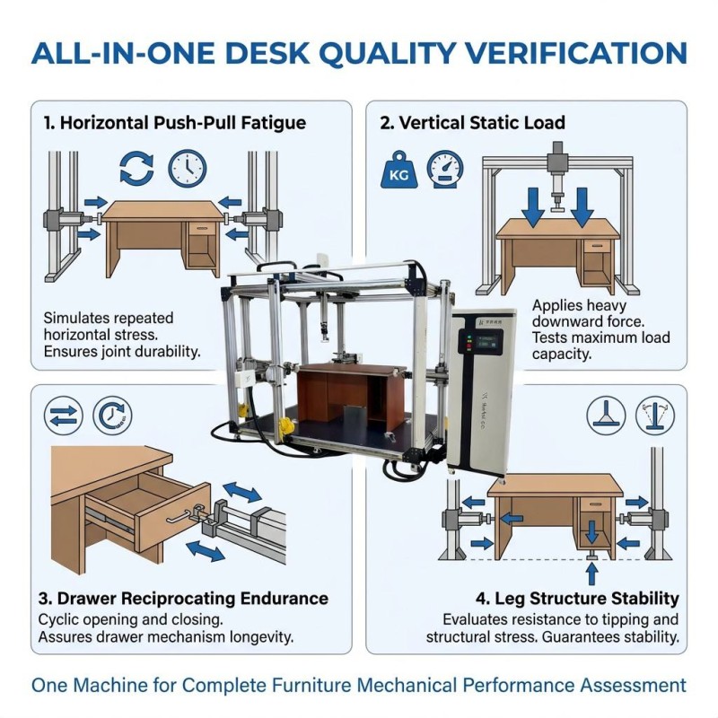 Multi Axis Table Furniture Durability Tester 2000N Horizontal Vertical Load Office Desk Fatigue Test Machine