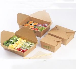 China 350g food grade cardboard white paper salad box with plastic handle wholesale
