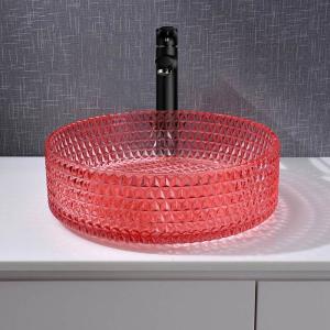 China Crystal Glass Red Hand Wash Basin Bathroom Vessel Sinks wholesale