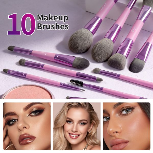 Professional 10-Piece Dual-Ended Makeup Brush Set