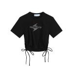Y2k Side Drawstring Hallow Out Design Short Sleeve Crop Top Hot Sexy Fashion