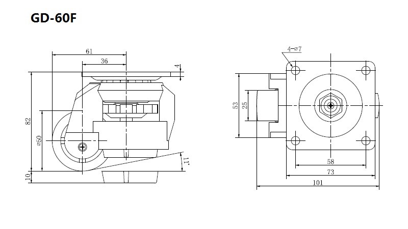 50kg-1500kg Plate Leveling Casters Heavy Duty EDL Casters GD Series GDF