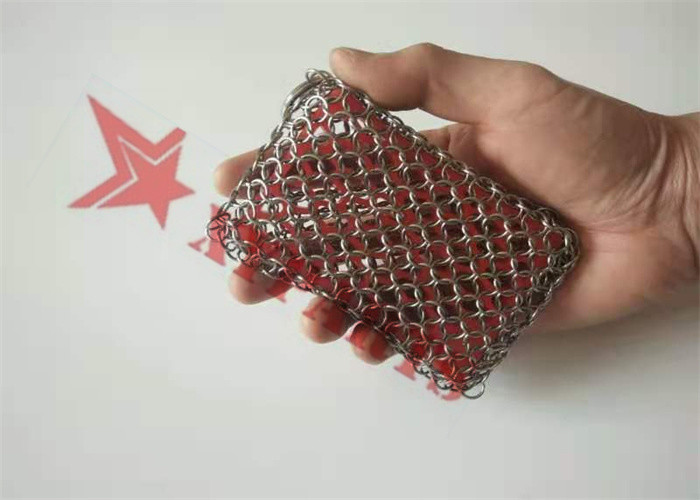 Stainless Steel Silicone Chainmail Scrubbing Pad For Cast Iron Skillets Cleaning