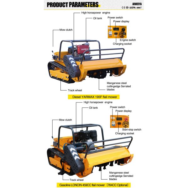 Remote Control Crawler Flail Mower Gas Powered for Steep Slopes Hillside Orchard Farm Garden Grass Cutting High Efficiency
