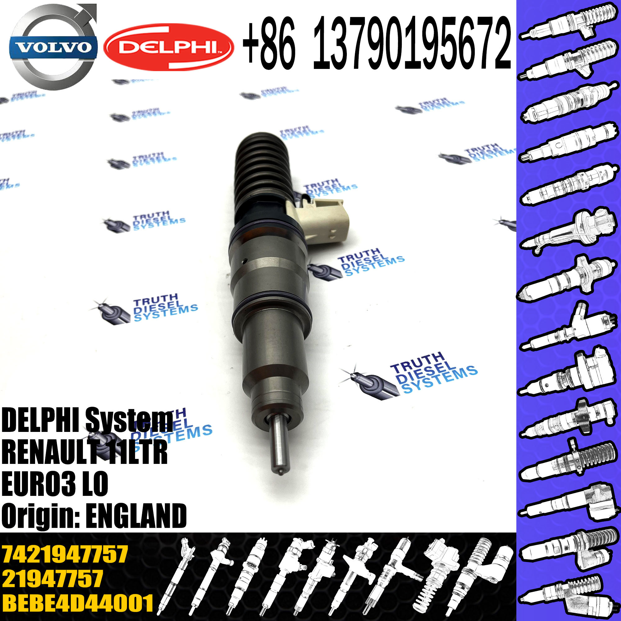 Diesel Fuel Injector 21947757 BEBE4D44001 7421947757 E3.18 for 11LTR EURO3 LO