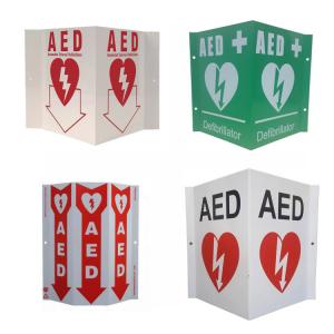 China White Wall Mount AED Wall Sign Green Plastic Defibrillator AED V Sign Custom Aluminum AED Sign on sale