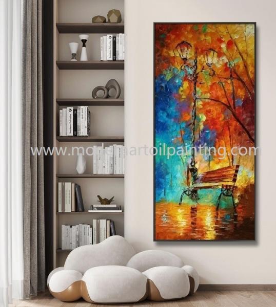 Street Light Palette Knife Oil Paintings Handpainted On Linen Canvas For