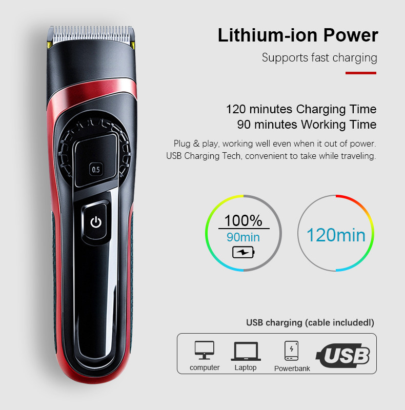 100% Waterproof Cordless Hair Trimmer LED Display Pro Home Barber Kit