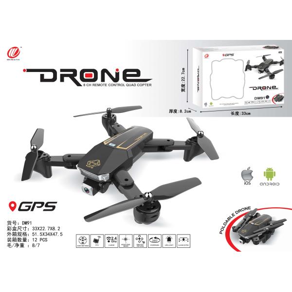 Dm91 Headless Mode Foldable RC Drone with Live Streaming and Remote Control 3XAA Controller Battery