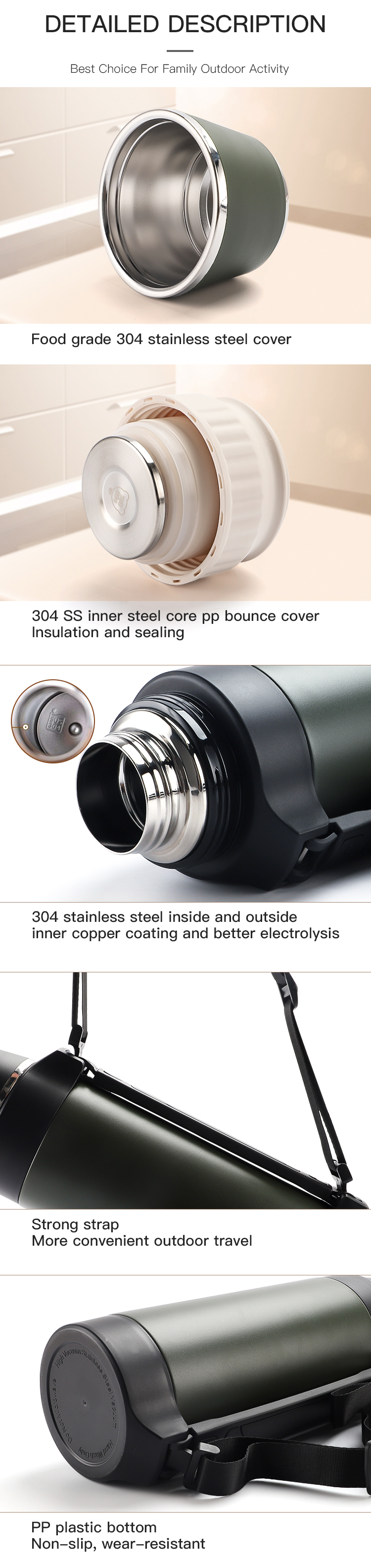 Double Wall Stainless Steel Straight Vacuum Travel Pot For Outdoor Travel