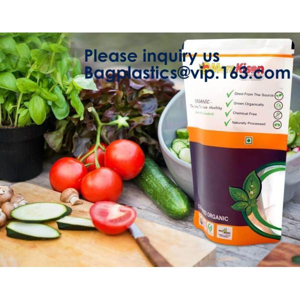 Custom Print Biodegradable Foil Packaging Soft Zipper Stand Up Bottom Gusset Plastic Drinking Pouches Bags With Straws